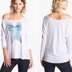 WildFox Long Sleeve with Big Blue Bow Tee